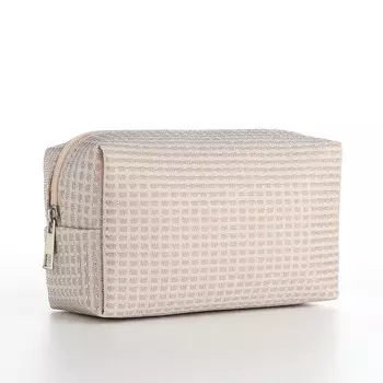 Косметичка на молнии женская, с подкладом, маленькая, бежевая