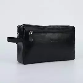 Косметичка на молнии, 2 наружных кармана, с ручкой, цвет чёрный