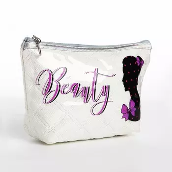Косметичка на молнии женская, с подкладкой, с рисунком, белая