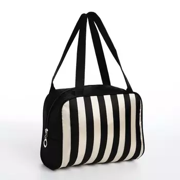 Косметичка-сумка на молнии, средний размер, в полоску, черная/белая