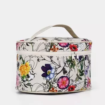 Косметичка на молнии, с ручкой, цвет белый/разноцветный