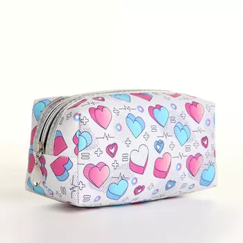 Косметичка на молнии, объемная, маленькая, с рисунком, белая/разноцветная