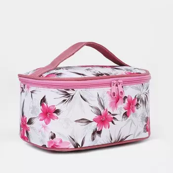 Косметичка на молнии, с ручкой, цвет белый/розовый