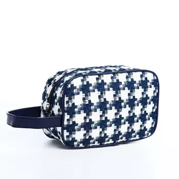 Косметичка женская на молнии, с ручкой, с рисунком, белая/синяя