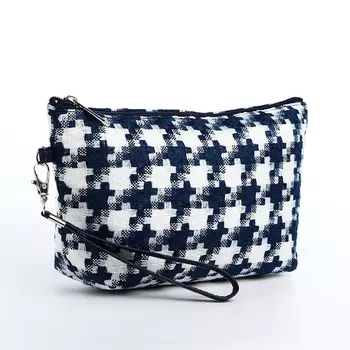 Косметичка женская на молнии, с подкладкой, ручкой, белая/синяя