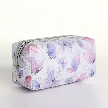 Косметичка женская на молнии объемная, маленькая, белая/разноцветная