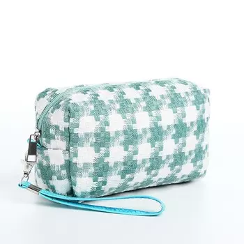 Косметичка на молнии, с ручкой, маленькая, с паттерном, белая/зеленая
