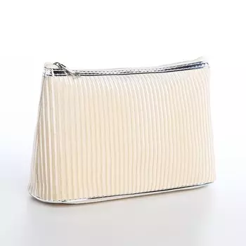 Косметичка на молнии женская, с подкладом, большая, вельветовая, бежевая