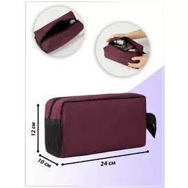 Косметичка на молнии дорожная, с ручкой, с сеткой, бордовая