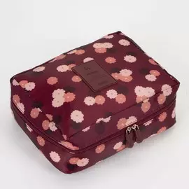 Косметичка-органайзер дорожная на молнии, с карманами, с принтом, бордовая