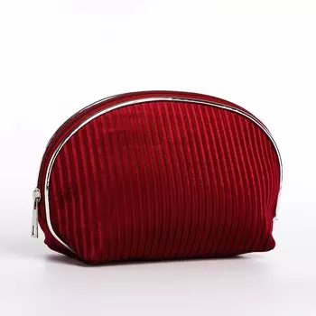 Косметичка на молнии женская, с подкладкой, вельветовая, бордовая