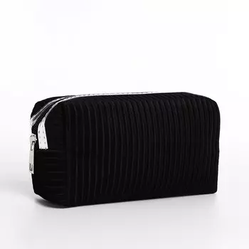 Косметичка на молнии женская, объемная, маленькая, вельветовая текстура, черная
