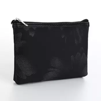 Косметичка на молнии плоская, с принтом, черная