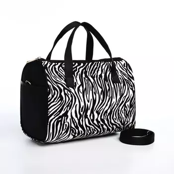 Косметичка-сумка на молнии, большая, с ручками, черная/белая