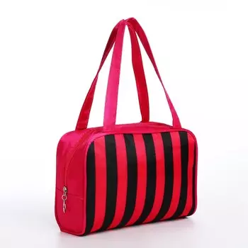 Косметичка-сумка на молнии, средний размер, в полоску, красная/черная