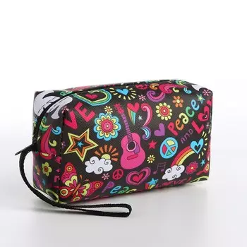 Косметичка-футляр женская с ручкой, объемная, маленькая, для косметики, лекарств, прокладок, черная