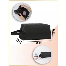 Косметичка на молнии с ручкой, объемная, большая, черная