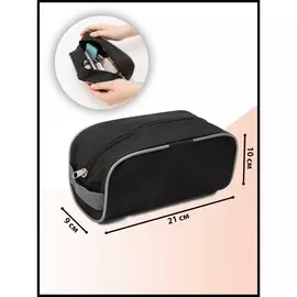 Косметичка на молнии дорожная, мужская, с ручкой, средний размер, черная/серая