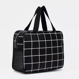 Косметичка-сумка с ручками универсальная, в клетку, черная