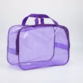 Косметичка-сумка на молнии для бассейна, большая, с ручками, прозрачная/фиолетовый