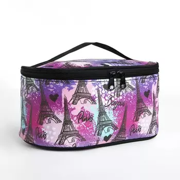 Косметичка-сундучок женская на молнии, на подкладке, с ручкой, фиолетовая