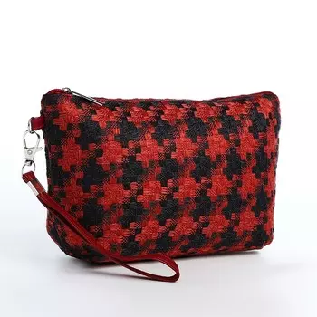 Косметичка женская на молнии, с подкладкой, ручкой, черная/красная