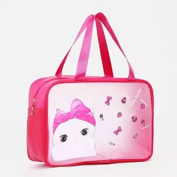 Косметичка-сумка с ручками универсальная, с ярким рисунком, малиновая