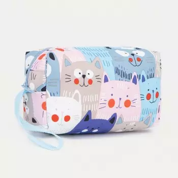 Косметичка-футляр женская с ручкой, объемная, маленькая, для косметики, лекарств, прокладок, голубая/разноцветная