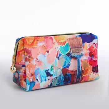 Косметичка женская на молнии, средний размер, с рисунком, розовый/разноцветный