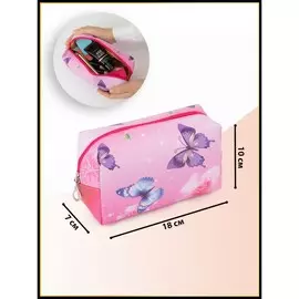 Косметичка дорожная на молнии, с принтом, розовая/разноцветная
