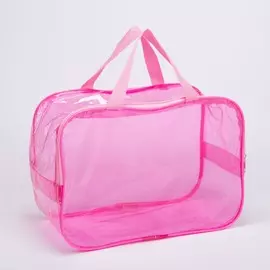 Косметичка-сумка на молнии для бассейна, большая, с ручками, прозрачная/розовый