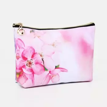 Косметичка женская на молнии, с подкладкой, с двусторонним принтом, розовая/сиреневая