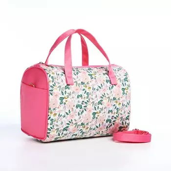 Косметичка-сумка на молнии, большая, с цветочным принтом, розовая