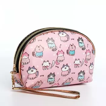 Косметичка женская на молнии, с подкладкой, ручкой, с принтом, розовая