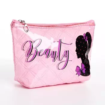 Косметичка на молнии женская, с подкладкой, с рисунком, розовая