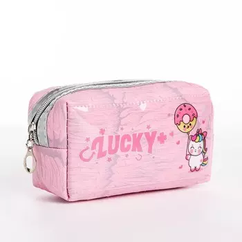 Косметичка на молнии объемная, с подкладкой, маленькая, с принтом, розовая
