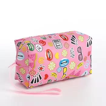 Косметичка-футляр маленькая, с ручкой, для косметики, лекарств, прокладок, розовая/разноцветная