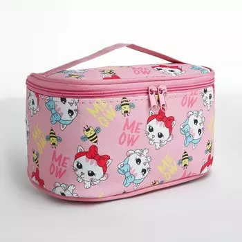 Косметичка-сундучок женская на молнии, с ручкой, розовая