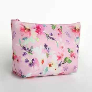 Косметичка-пенал на молнии, плоская, с рисунком, розовая