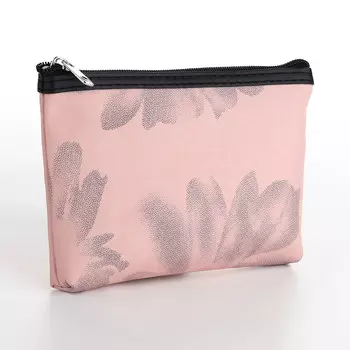 Косметичка на молнии плоская, с принтом, розовая