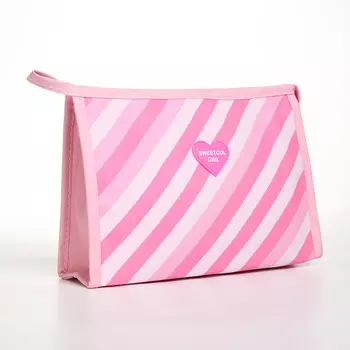 Косметичка треугольная на молнии, средний размер, в полоску, розовая