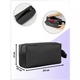 Косметичка на молнии дорожная, с ручкой, с сеткой, темно-серая