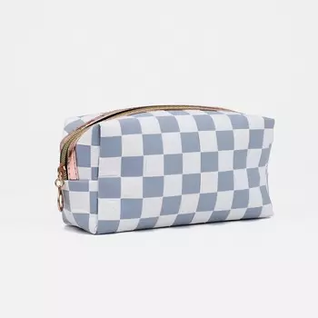 Косметичка на молнии женская, маленькая, с паттерном, серая/белая