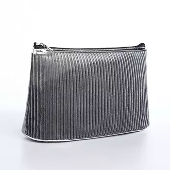 Косметичка на молнии женская, с подкладом, большая, вельветовая, серая