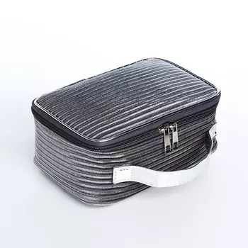 Косметичка-сундучок женская на молнии, на подкладке, с ручкой, серая