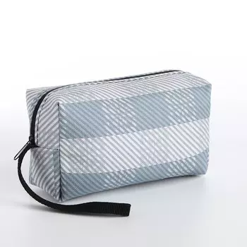 Косметичка на молнии с ручкой, объемная, маленькая, с принтом, серая