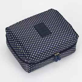 Косметичка-органайзер дорожная на молнии, с карманами, с паттерном, темно-синяя