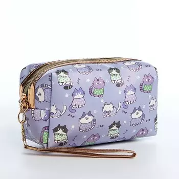 Косметичка на молнии объемная, с ручкой, маленькая, с принтом, сиреневая