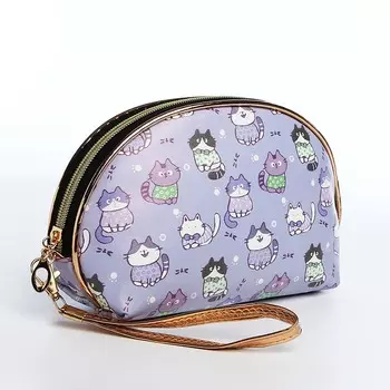Косметичка женская на молнии, с подкладкой, ручкой, с принтом, сиреневая