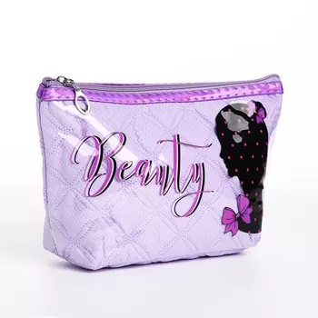 Косметичка на молнии женская, с подкладкой, с рисунком, сиреневая